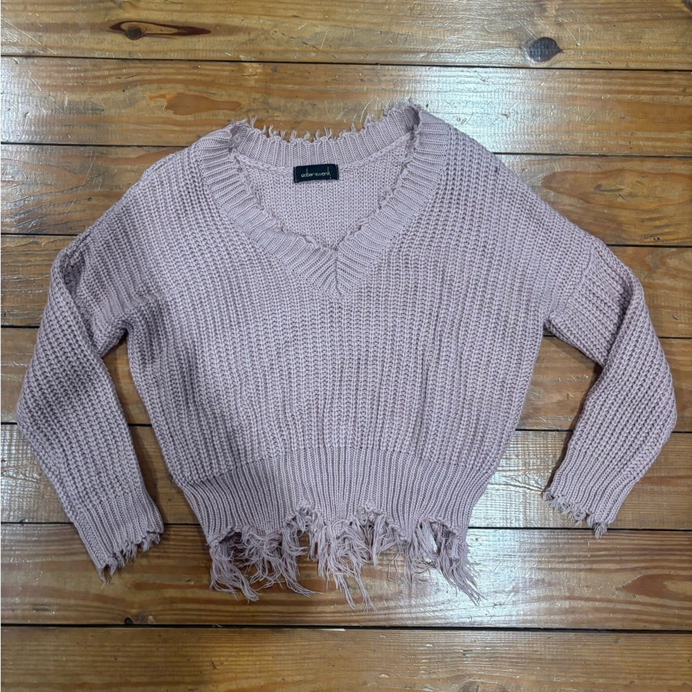 (510) +PINK DISTRESSED SWEATER